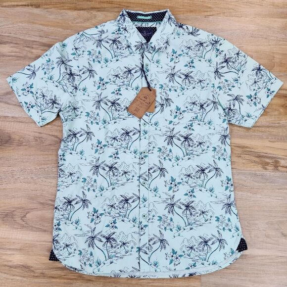 🔹️NWT Across The Pond Mint Tropical Button Short Sleeve Shirt Men's Large - Picture 2 of 14